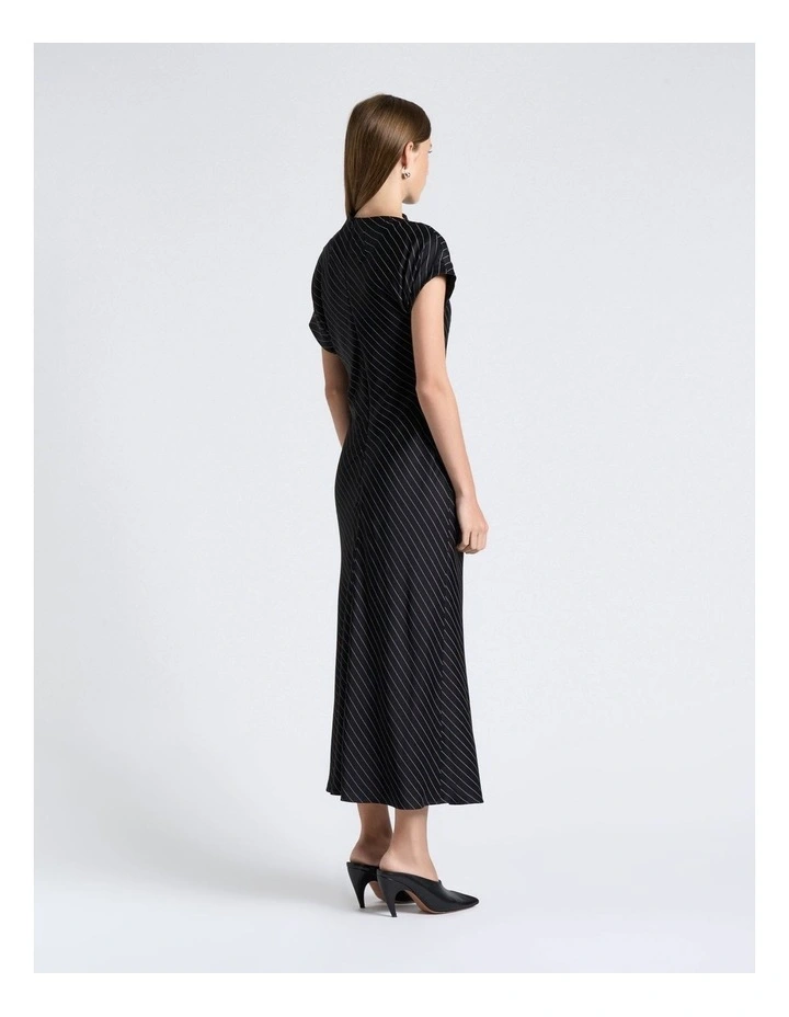 Satin Pinstripe Draped Midi Dress image 2