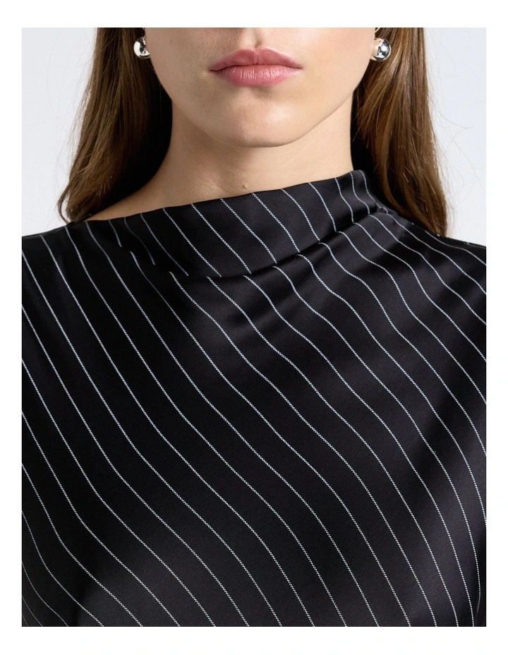 Satin Pinstripe Draped Midi Dress image 4