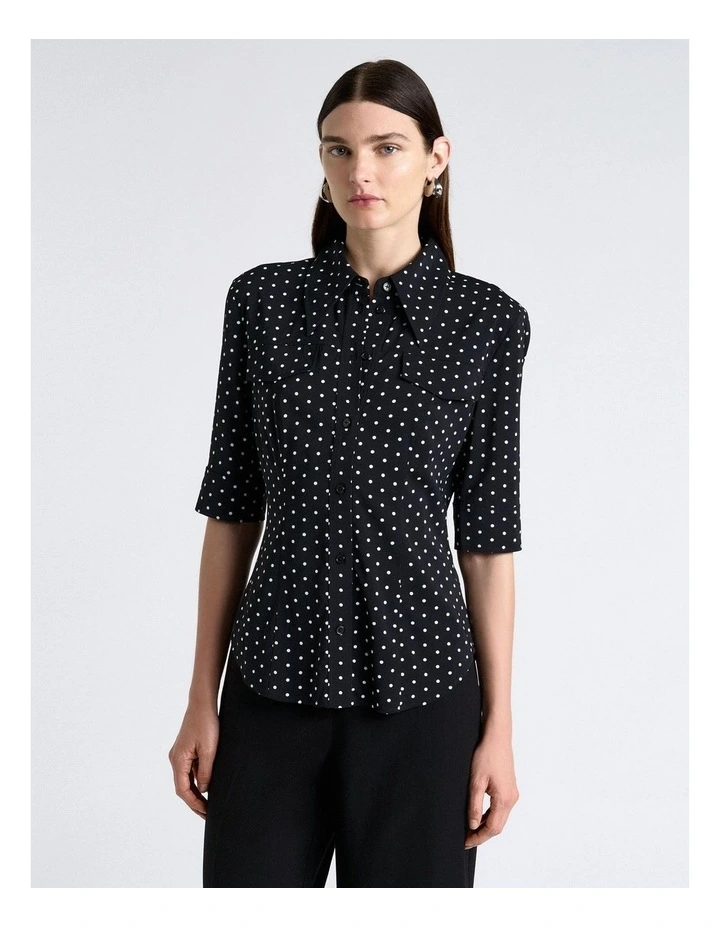 Stretch Viscose Spot Short Sleeve Fitted Shirt image 3