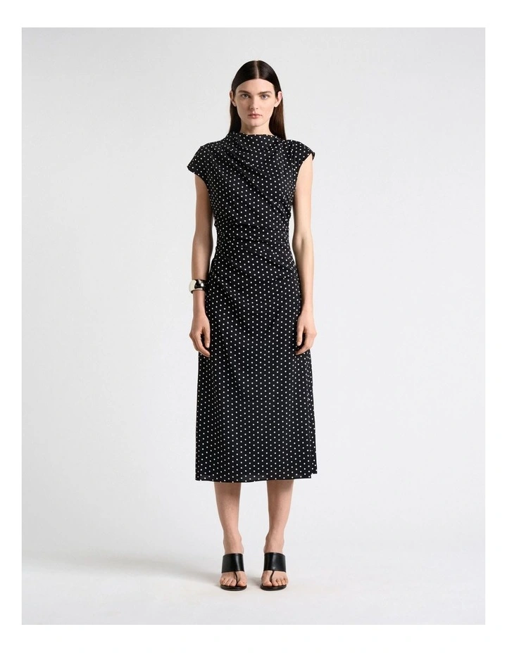 Stretch Viscose Spot Draped Midi Dress image 1