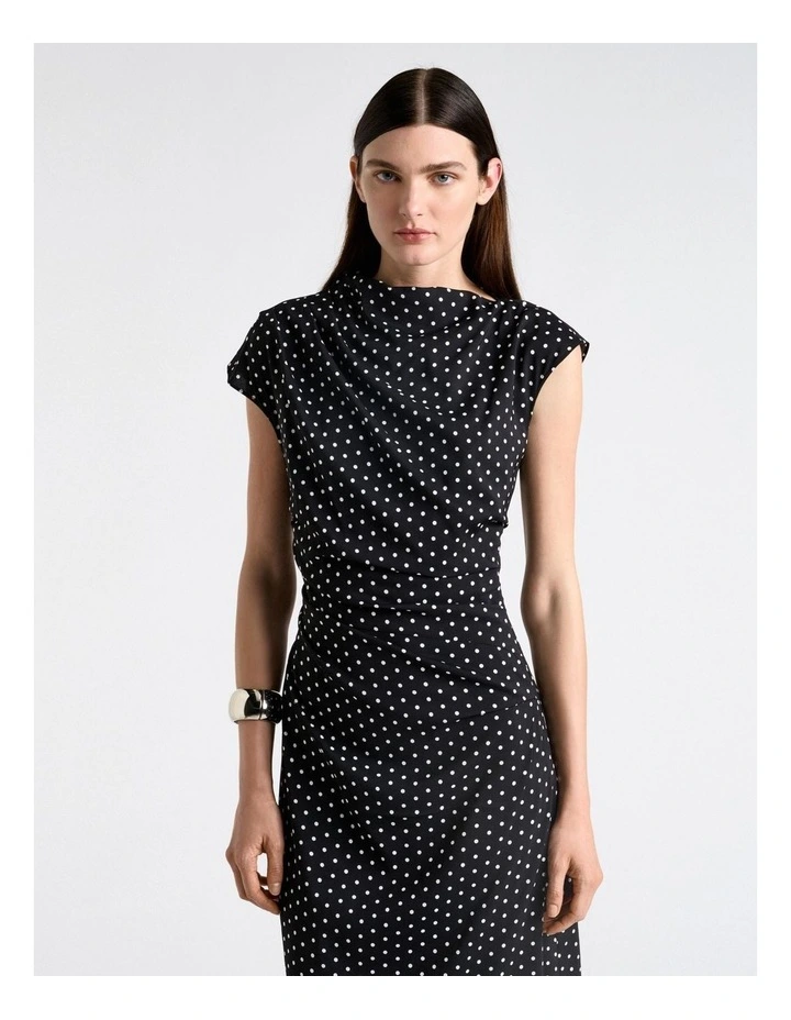 Stretch Viscose Spot Draped Midi Dress image 3