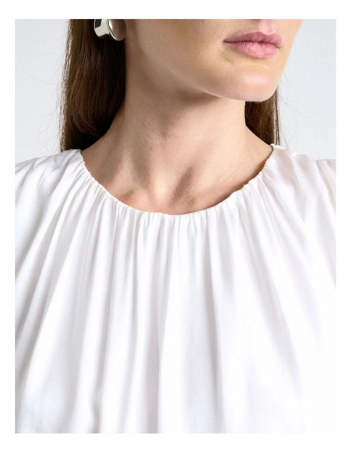 Satin Gathered Neck Top in White image 3