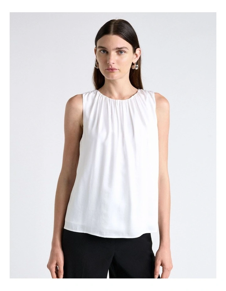 Satin Gathered Neck Top in White image 4