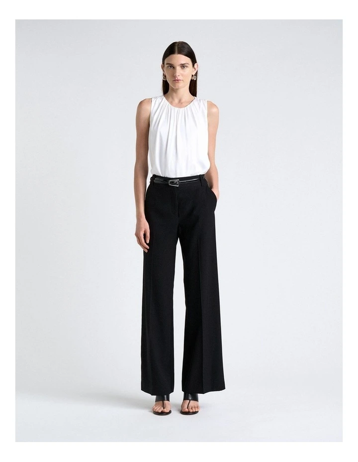 Satin Gathered Neck Top in White image 5