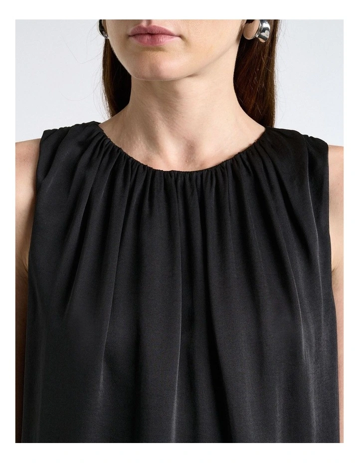 Satin Gathered Neck Top in Black image 3