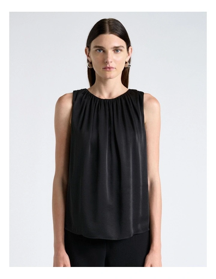 Satin Gathered Neck Top in Black image 4
