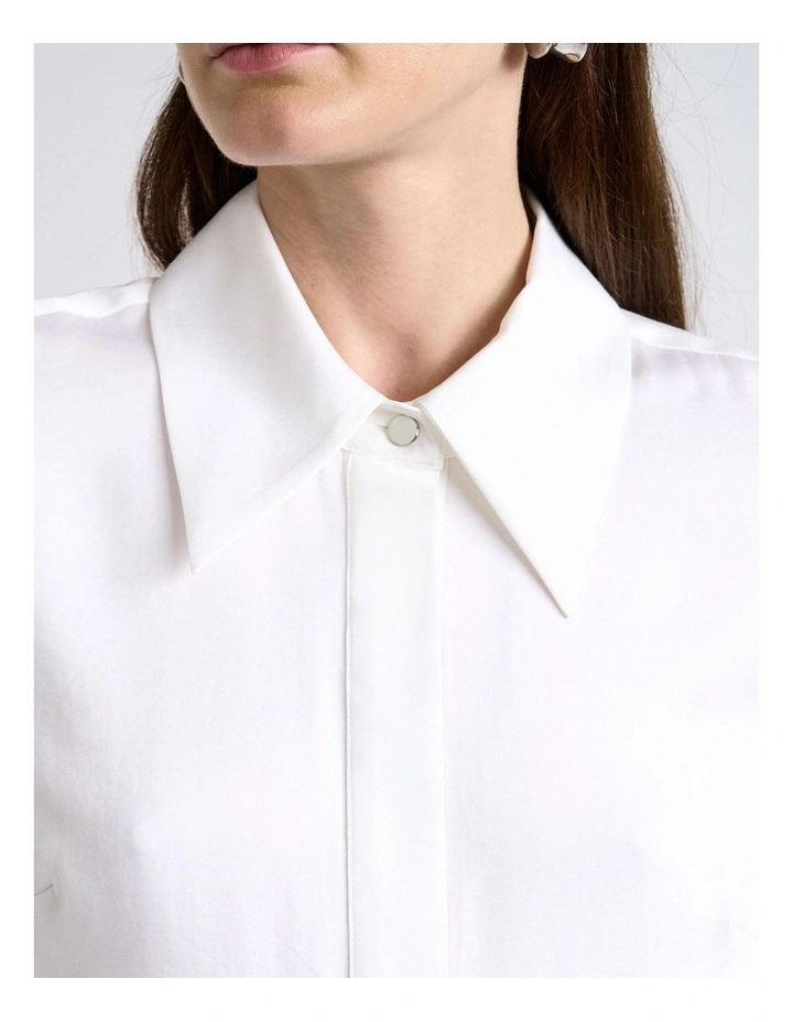 Ivory Satin Double Cuff Shirt in White image 3