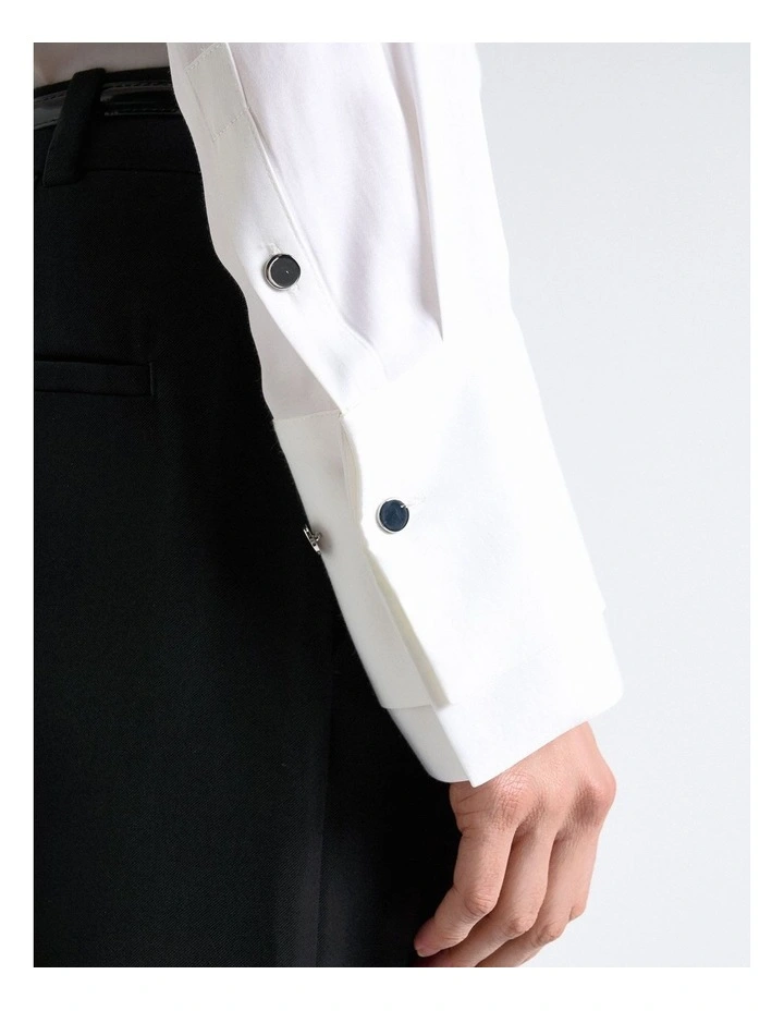 Ivory Satin Double Cuff Shirt in White image 4