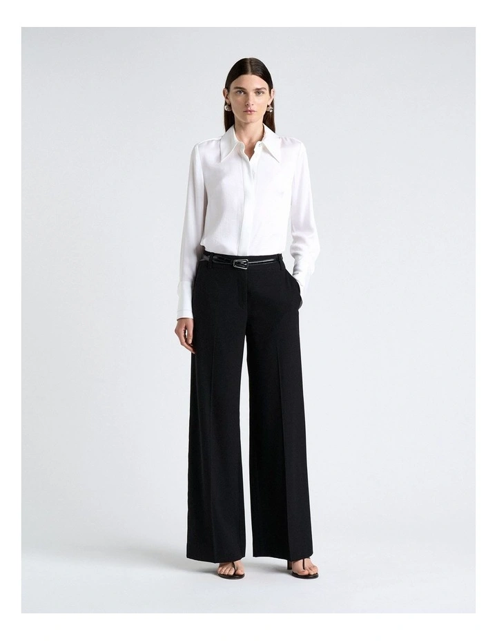 Ivory Satin Double Cuff Shirt in White image 6