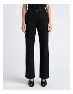 Viscose Twill Pintuck Straight Leg Pant in Black