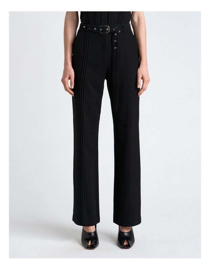 Viscose Twill Pintuck Straight Leg Pant in Black image 1