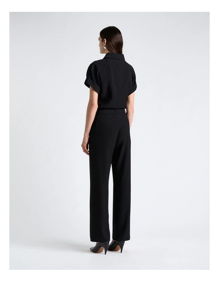 Viscose Twill Pintuck Straight Leg Pant in Black image 2