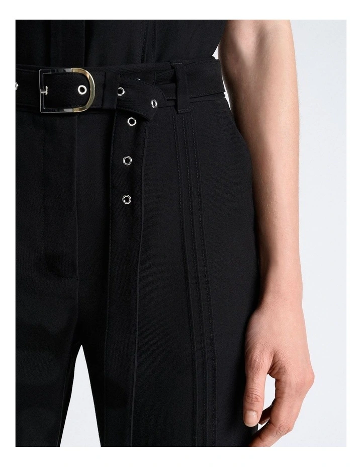 Viscose Twill Pintuck Straight Leg Pant in Black image 3