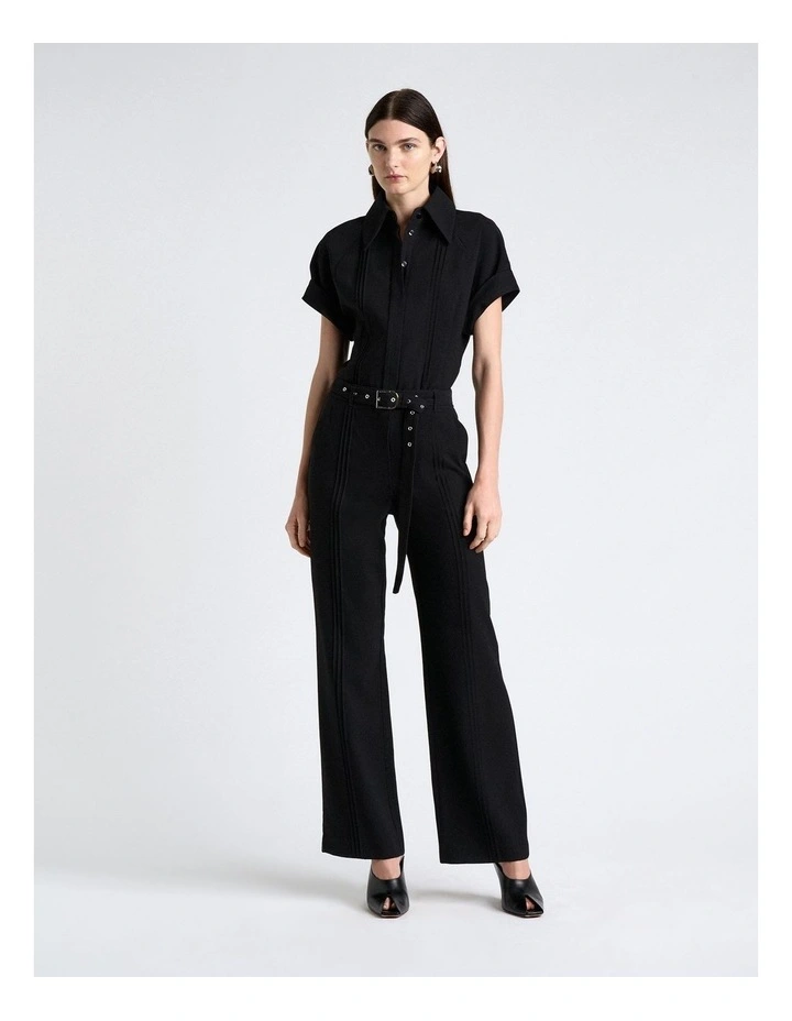 Viscose Twill Pintuck Straight Leg Pant in Black image 4