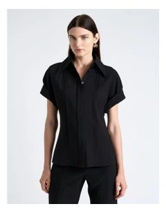 Viscose Twill Pintuck Top in Black