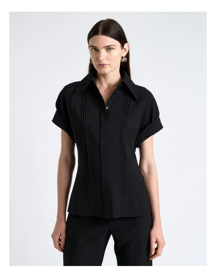 Viscose Twill Pintuck Top in Black image 1