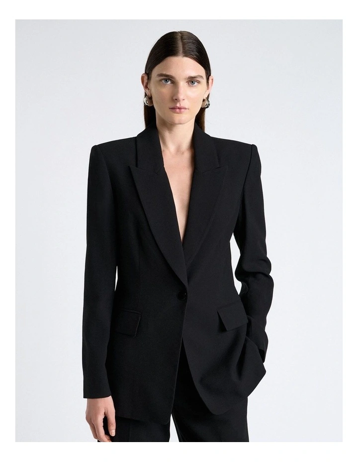 Viscose Twill Longline Blazer in Black image 1