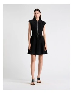 Viscose Twill Pintuck Mini Dress in Black