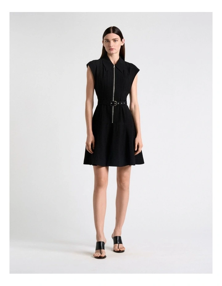 Viscose Twill Pintuck Mini Dress in Black image 1