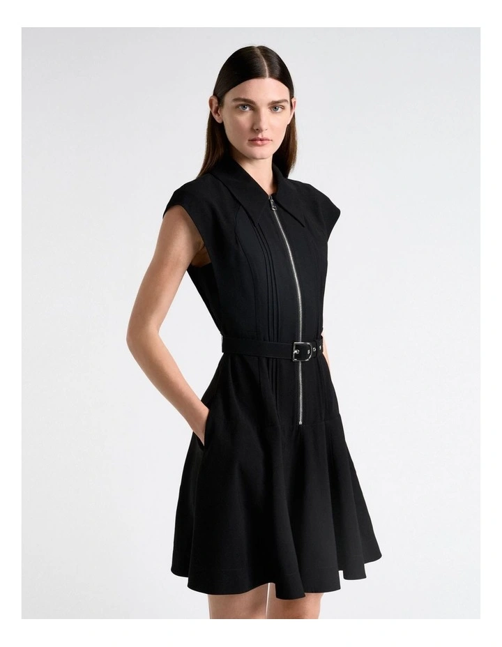 Viscose Twill Pintuck Mini Dress in Black image 3