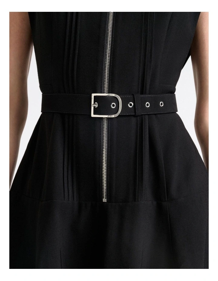 Viscose Twill Pintuck Mini Dress in Black image 4