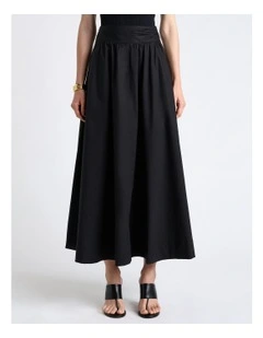 Cotton Full Midi Skirt in Black