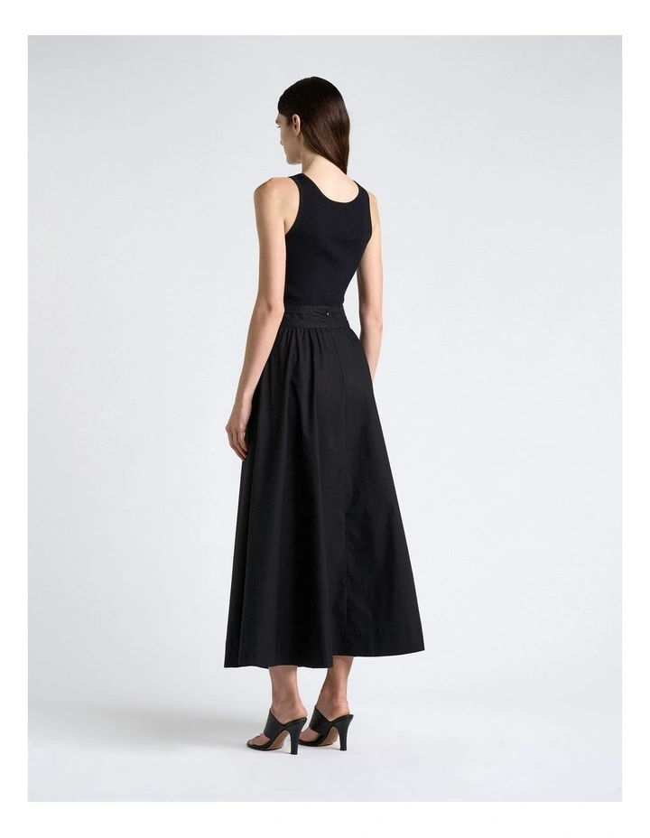 Cotton Full Midi Skirt in Black image 2
