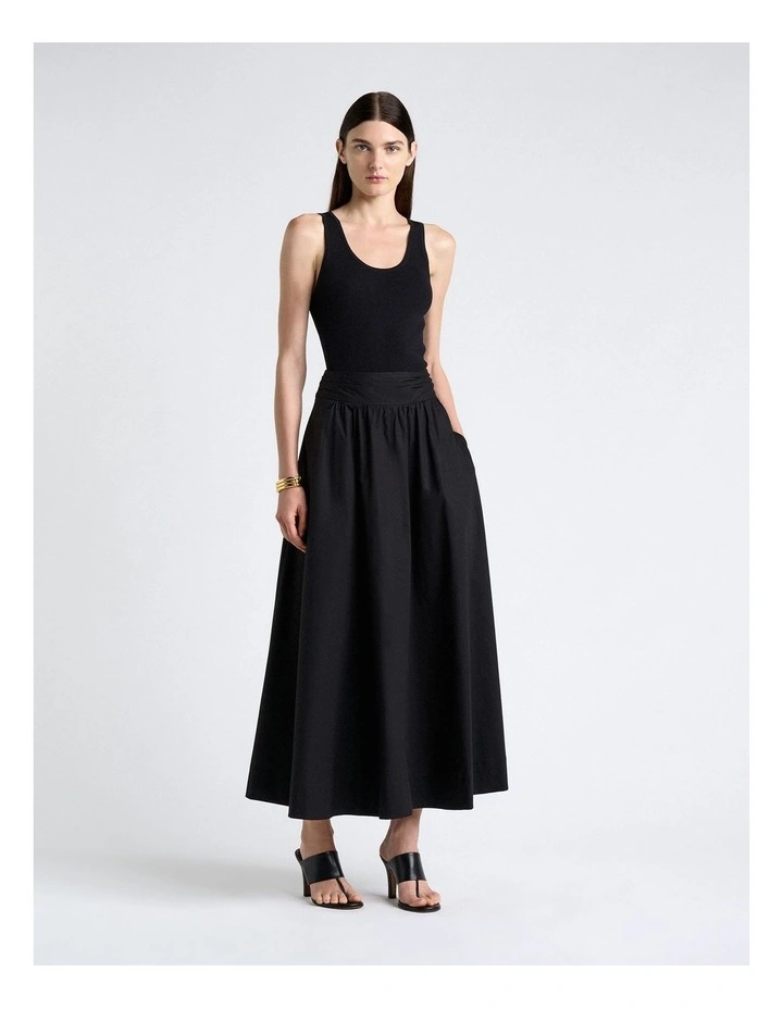 Cotton Full Midi Skirt in Black image 4