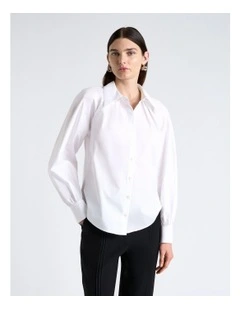 Cotton Keyhole Back Shirt in White