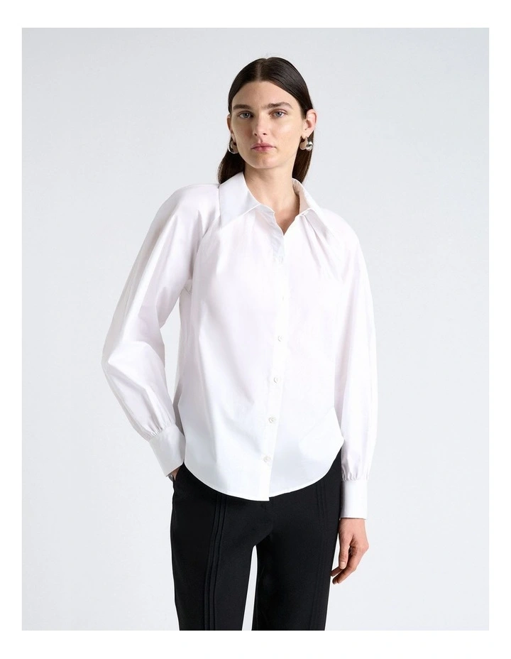 Cotton Keyhole Back Shirt in White image 1