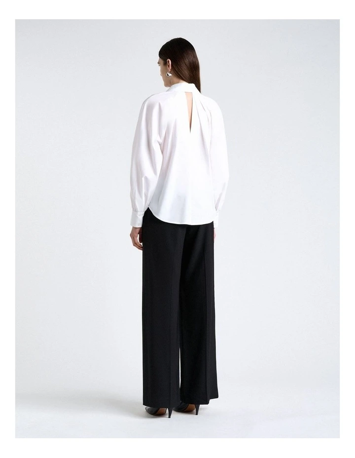 Cotton Keyhole Back Shirt in White image 2