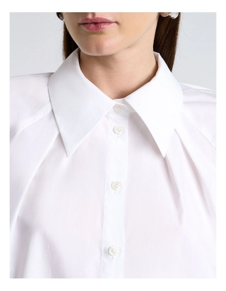 Cotton Keyhole Back Shirt in White image 3