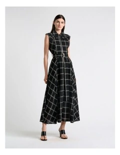 Recycled Check Midi Dress in Black