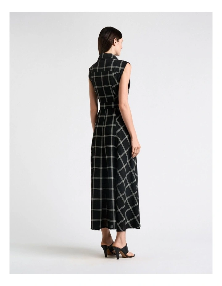 Recycled Check Midi Dress in Black image 2