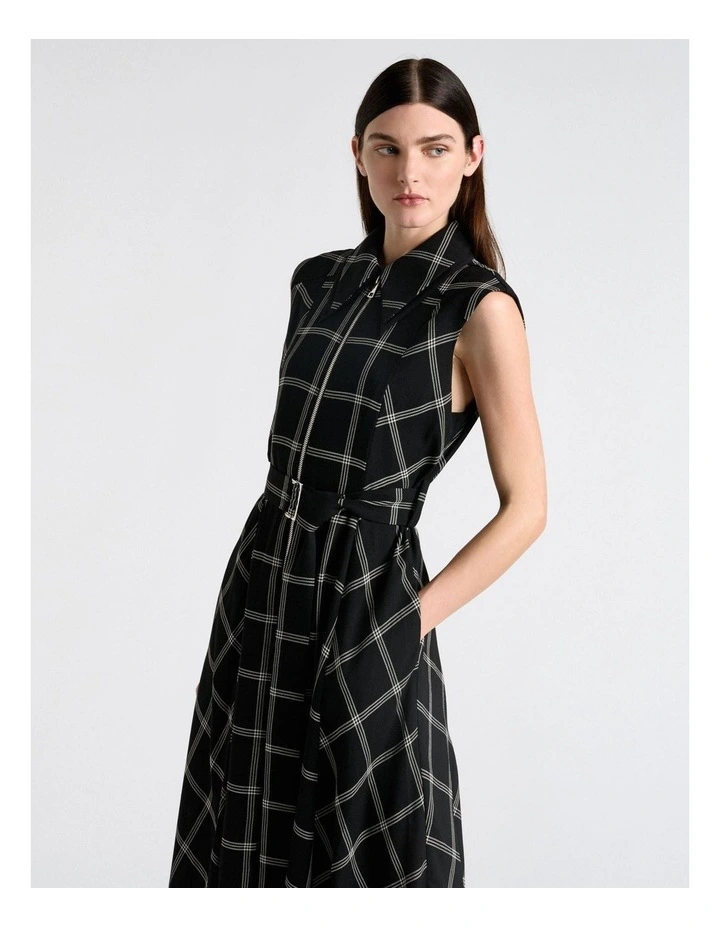 Recycled Check Midi Dress in Black image 3