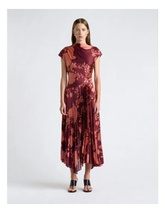 Pink Shadow Floral Pleated Midi Dress