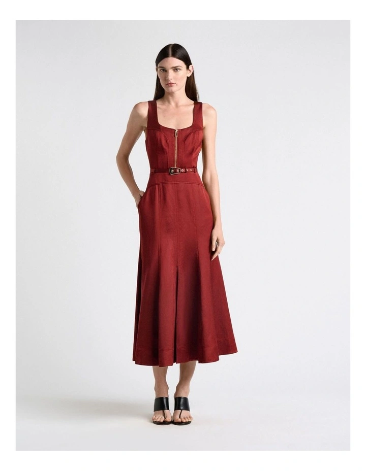 Satin Panelled Midi Dress in Red image 1