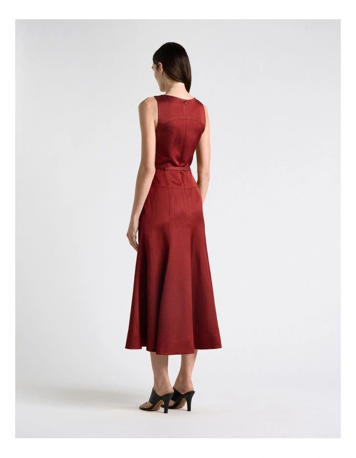 Satin Panelled Midi Dress in Red image 2
