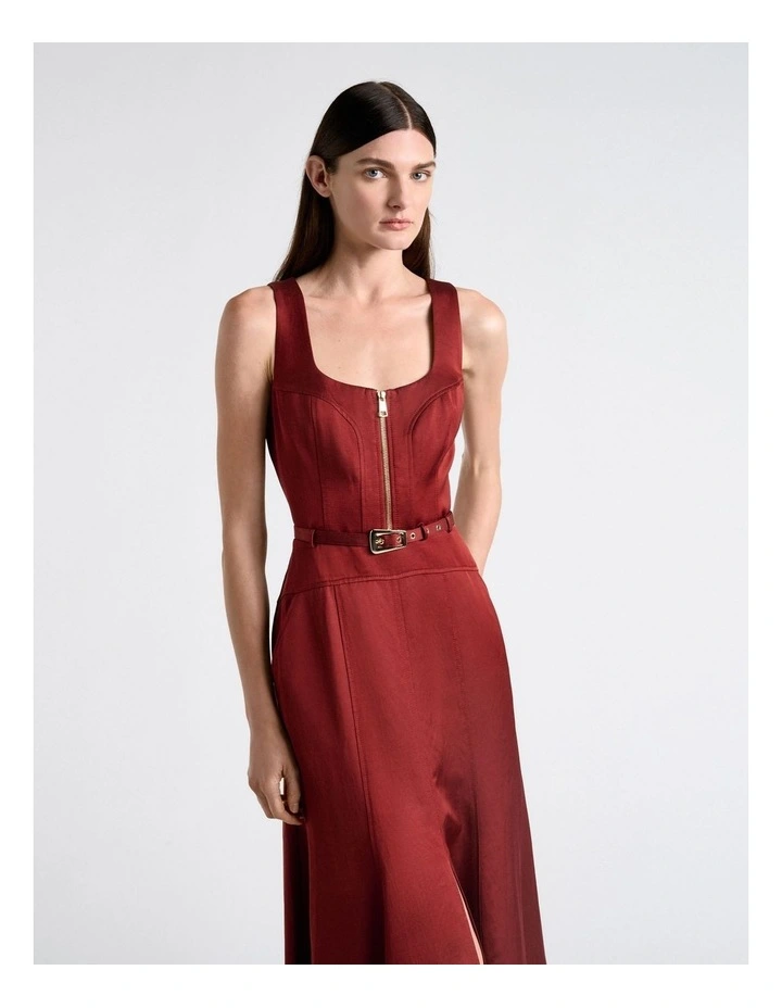 Satin Panelled Midi Dress in Red image 3