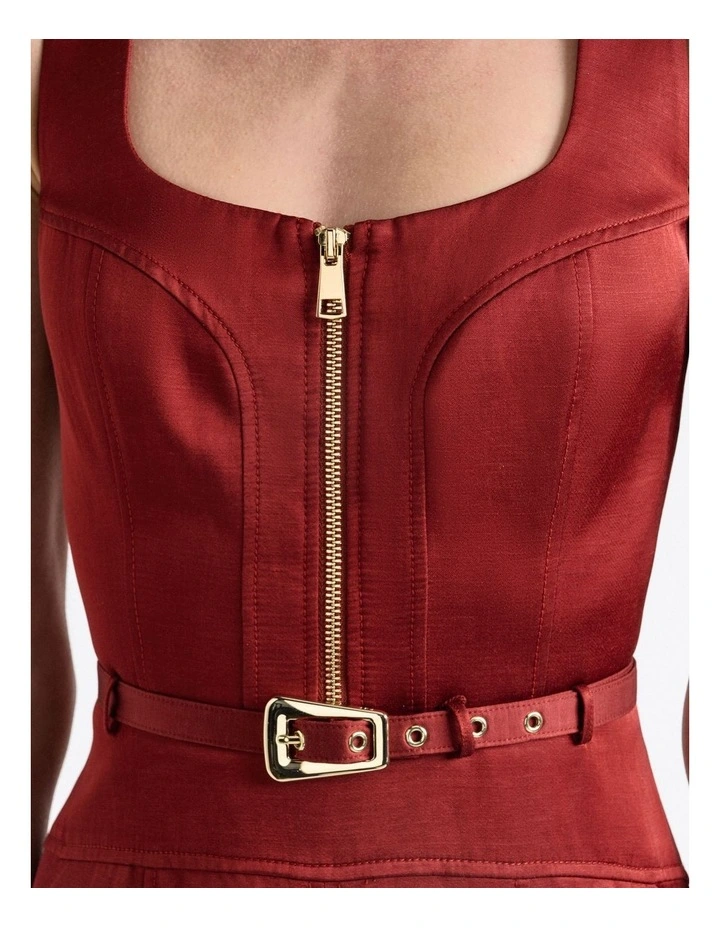 Satin Panelled Midi Dress in Red image 4