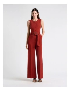 Acetate Blend Wide Leg Jumpsuit in Brown