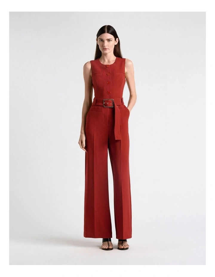 Acetate Blend Wide Leg Jumpsuit in Brown image 1