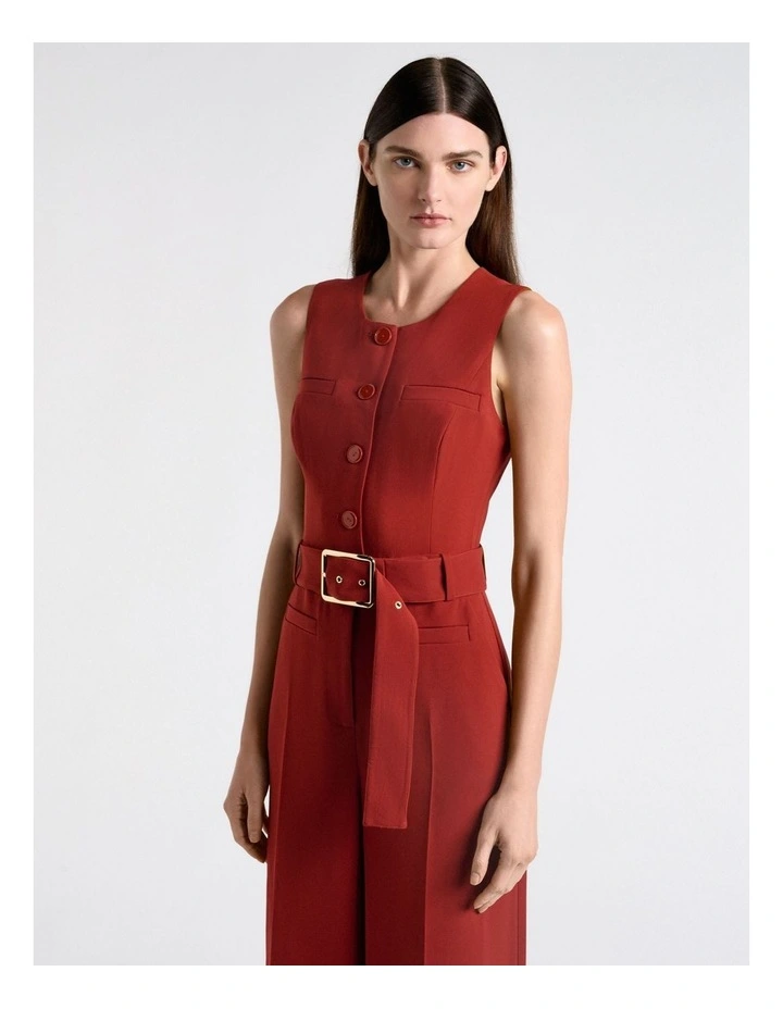 Acetate Blend Wide Leg Jumpsuit in Brown image 3