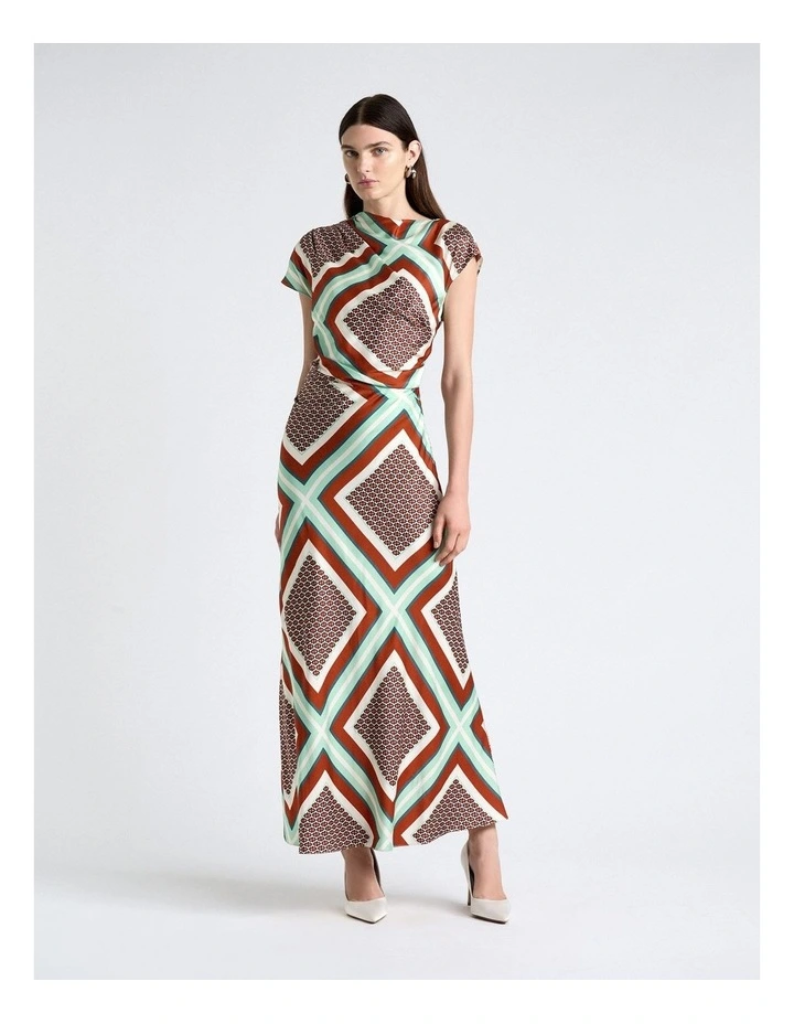 Geo Tile Draped Neck Midi Dress image 1
