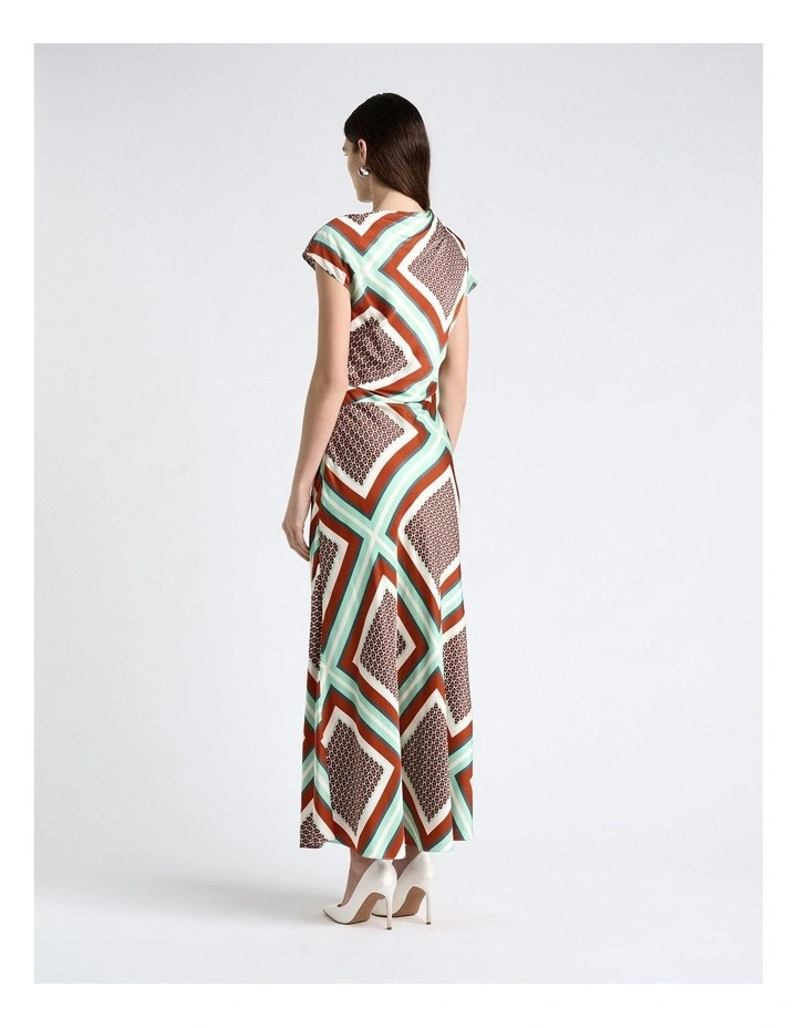 Geo Tile Draped Neck Midi Dress image 2
