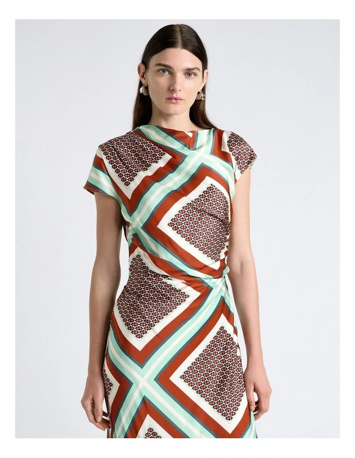 Geo Tile Draped Neck Midi Dress image 3