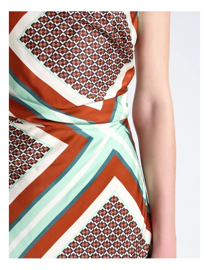 Geo Tile Draped Neck Midi Dress image 4