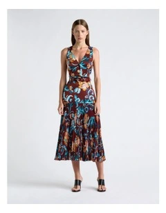 Maroon Wildflower Melody Pleated Midi Dress