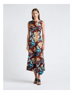 Maroon Wildflower Melody Draped Midi Dress