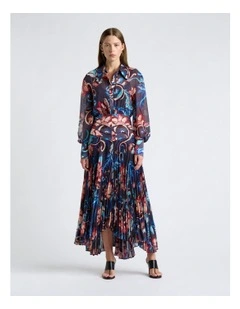 Grey Wildflower Melody Georgette Pleated Midi Dress